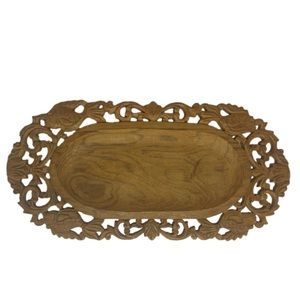 Carved Wooden Serving Tray Ornate Fish Border Charcuterie 10" x 8"